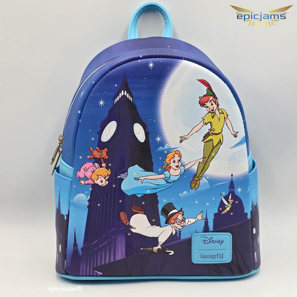Loungefly Disney Peter Pan Night Flight Tinker Bell Blue Mini Backpack Bag New - Picture 1 of 5